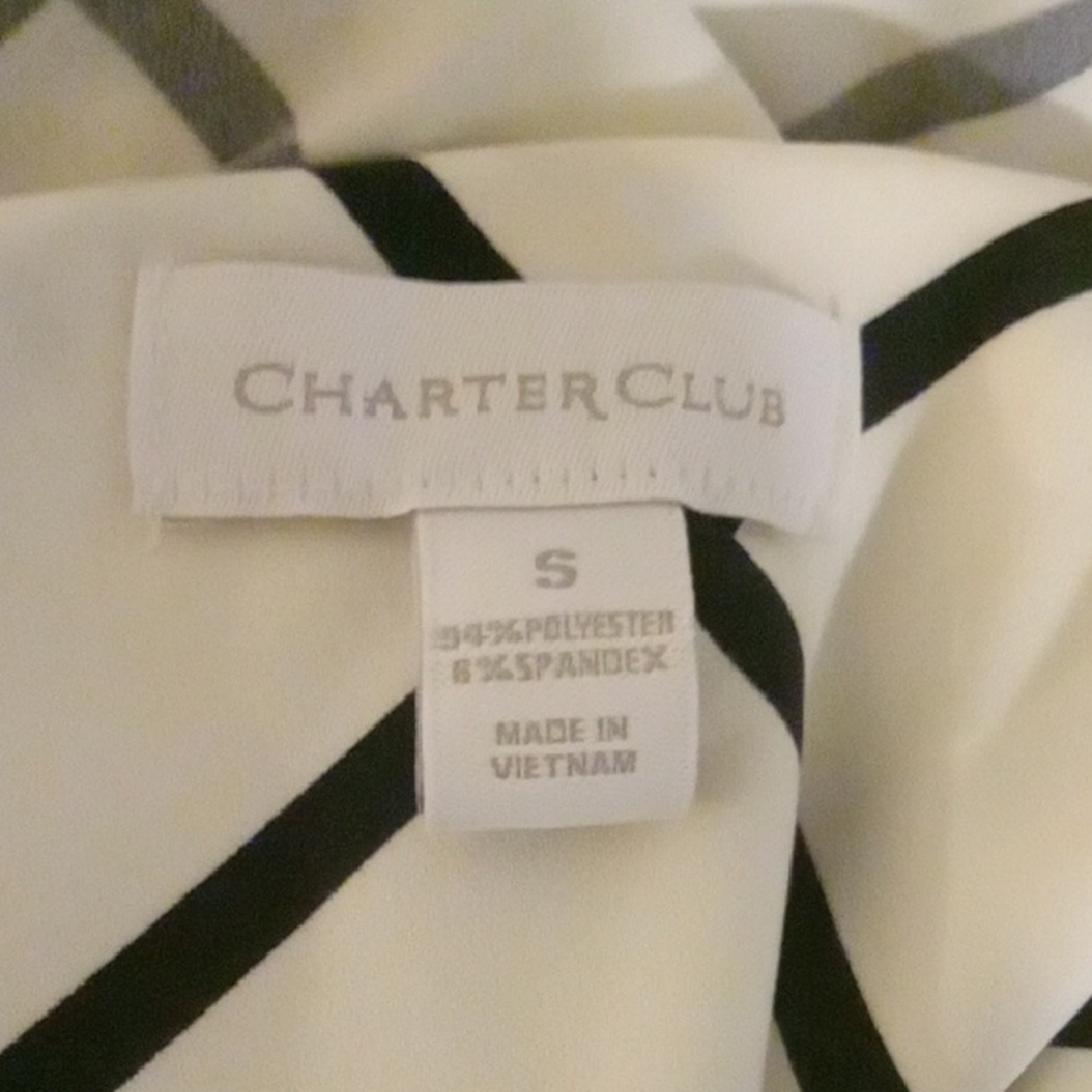 Charter Club White Black Sleeveless Notched Collar Blouse - Picture 4 of 4